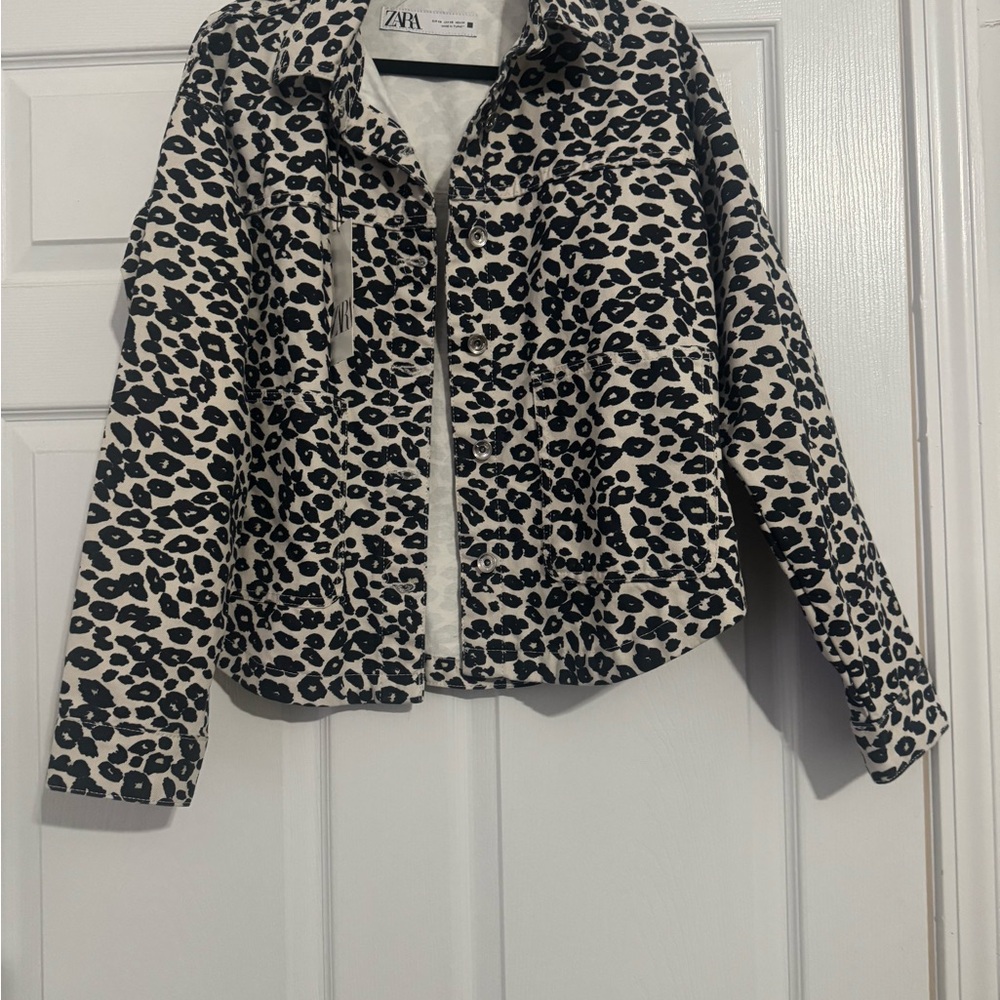 Zara Monochrome Animal Print Jean Jacket